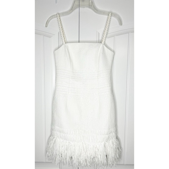 Rebecca Vallance Antonia Square Neck Fringe Mini Dress White Size 0 Bride Party - Picture 4 of 10